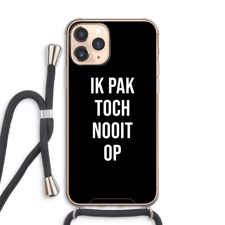 Ik pak nooit op - Zwart: iPhone 11 Pro Max Transparant Hoesje met koord