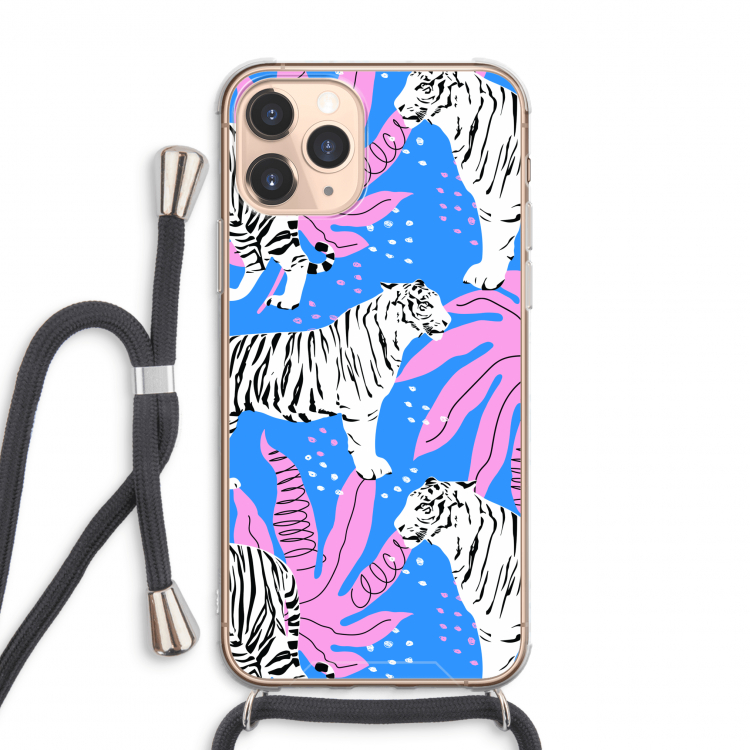 CaseCompany Tijger: iPhone 11 Pro Max Transparant Hoesje met koord