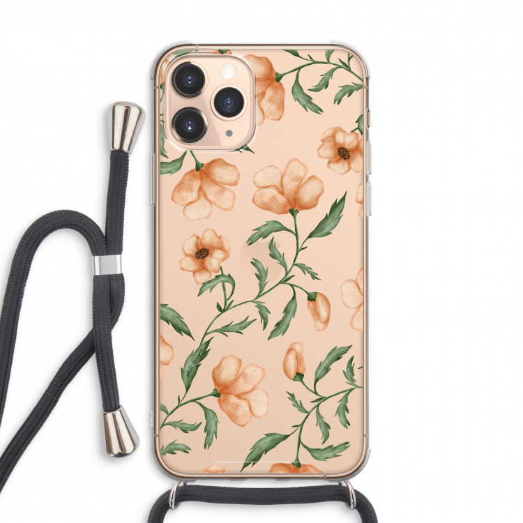CaseCompany Peachy flowers: iPhone 11 Pro Max Transparant Hoesje met koord