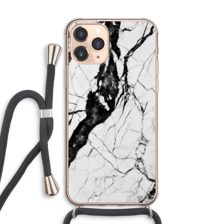 CaseCompany Witte marmer 2: iPhone 11 Pro Max Transparant Hoesje met koord