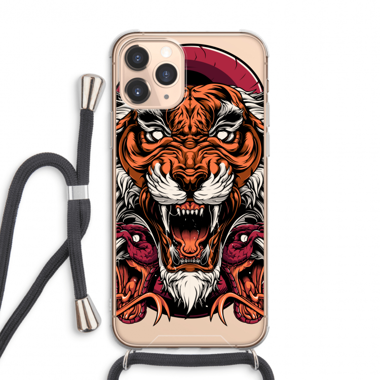 CaseCompany Tiger and Rattlesnakes: iPhone 11 Pro Max Transparant Hoesje met koord
