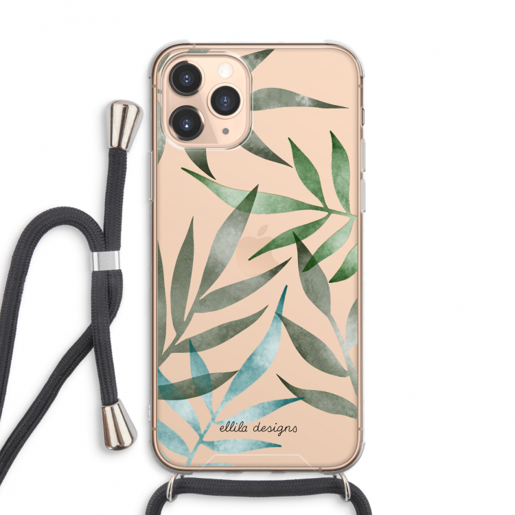 CaseCompany Tropical watercolor leaves: iPhone 11 Pro Max Transparant Hoesje met koord