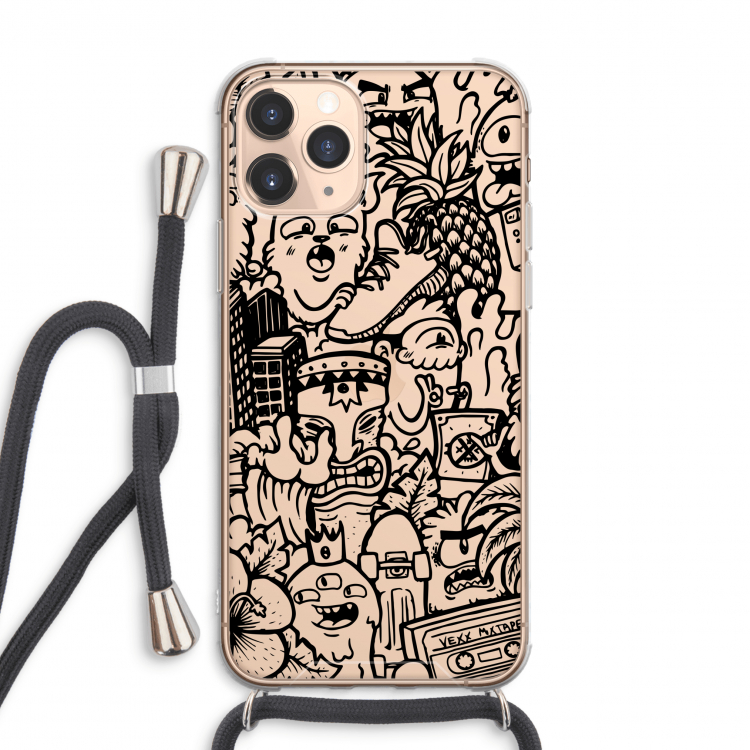 CaseCompany Vexx Black Mixtape: iPhone 11 Pro Max Transparant Hoesje met koord