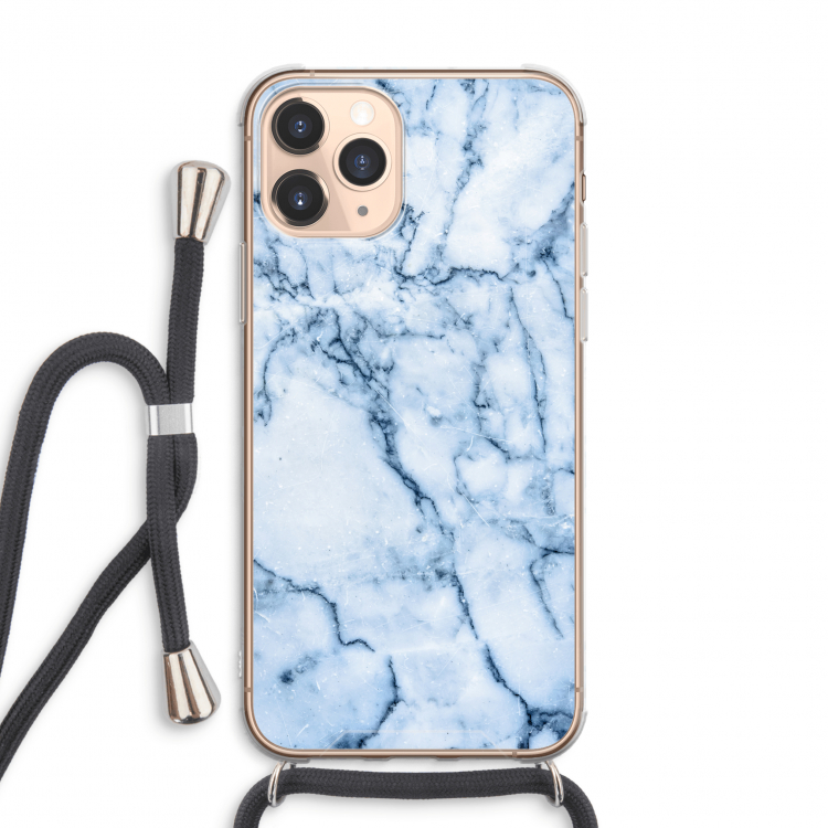 Blauw marmer: iPhone 11 Pro Max Transparant Hoesje met koord