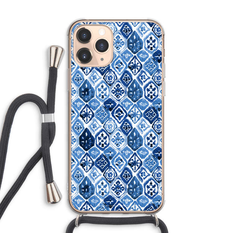 Blauw motief: iPhone 11 Pro Max Transparant Hoesje met koord