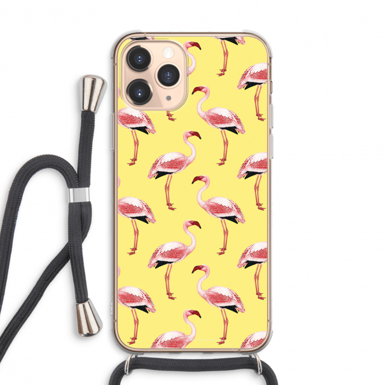 Flamingo's geel: iPhone 11 Pro Max Transparant Hoesje met koord
