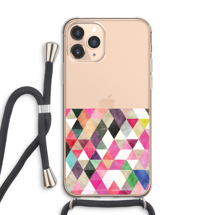 Gekleurde driehoekjes: iPhone 11 Pro Max Transparant Hoesje met koord