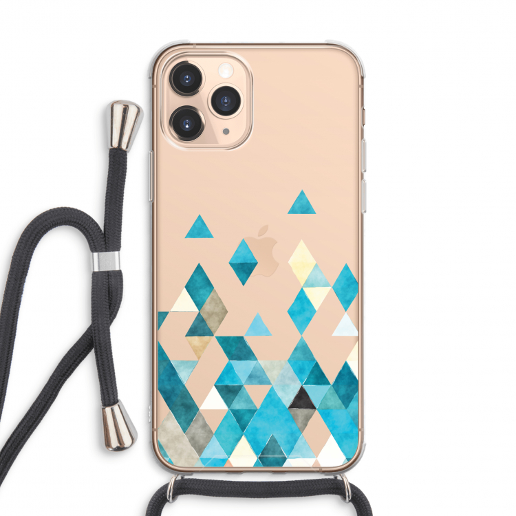 Gekleurde driehoekjes blauw: iPhone 11 Pro Max Transparant Hoesje met koord
