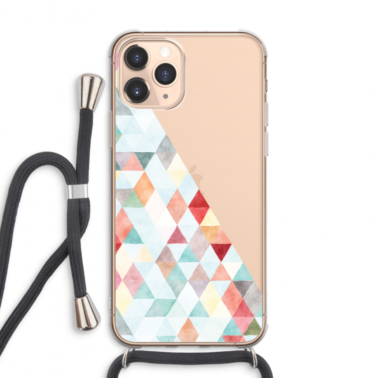 Gekleurde driehoekjes pastel: iPhone 11 Pro Max Transparant Hoesje met koord