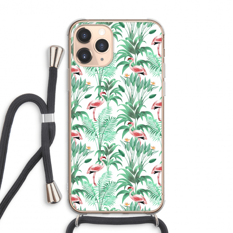 Flamingo bladeren: iPhone 11 Pro Max Transparant Hoesje met koord