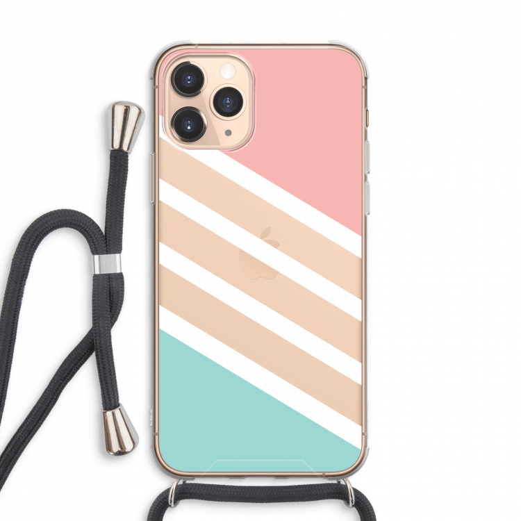 CaseCompany Strepen pastel: iPhone 11 Pro Max Transparant Hoesje met koord