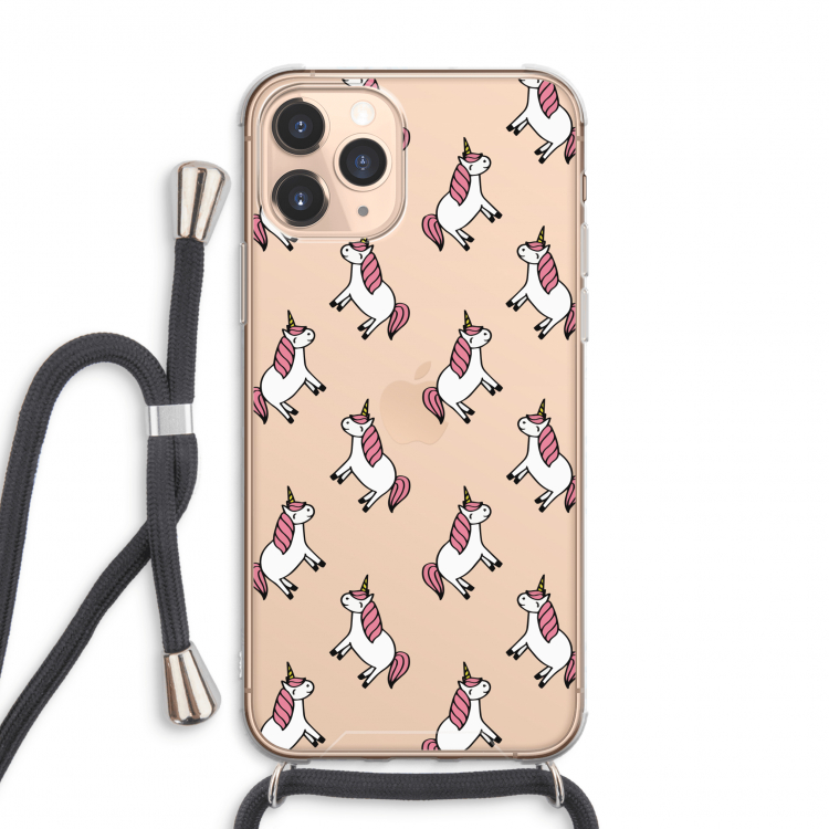 Eenhoorns overal: iPhone 11 Pro Max Transparant Hoesje met koord