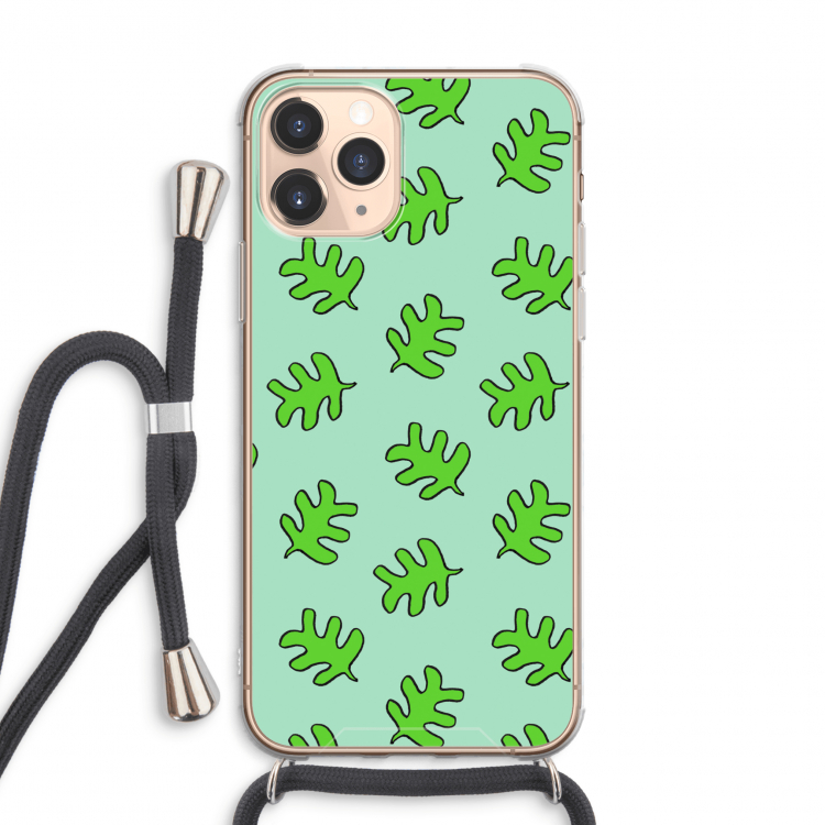 Groene blaadjes: iPhone 11 Pro Max Transparant Hoesje met koord