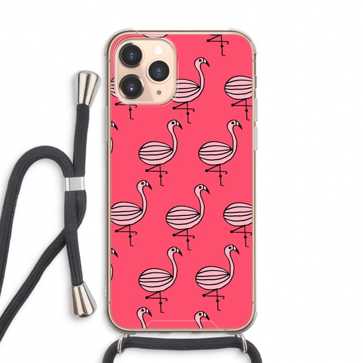 Flamingo: iPhone 11 Pro Max Transparant Hoesje met koord