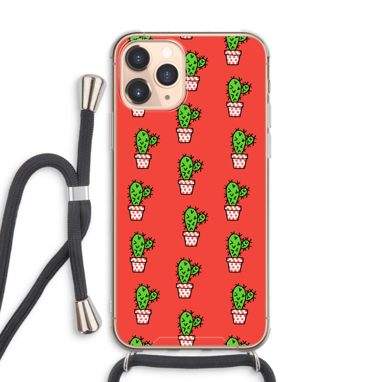 CaseCompany Mini cactus: iPhone 11 Pro Max Transparant Hoesje met koord