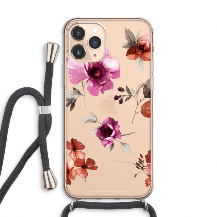 Geschilderde bloemen: iPhone 11 Pro Max Transparant Hoesje met koord
