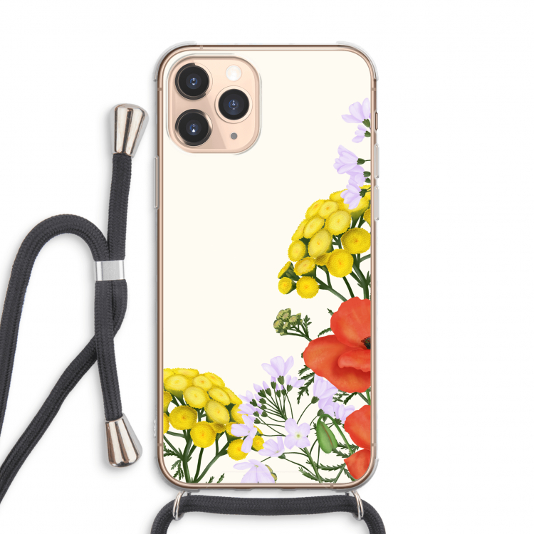 CaseCompany Wilde bloemen: iPhone 11 Pro Max Transparant Hoesje met koord