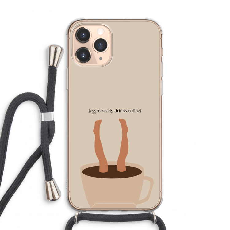 Aggressively drinks coffee: iPhone 11 Pro Max Transparant Hoesje met koord