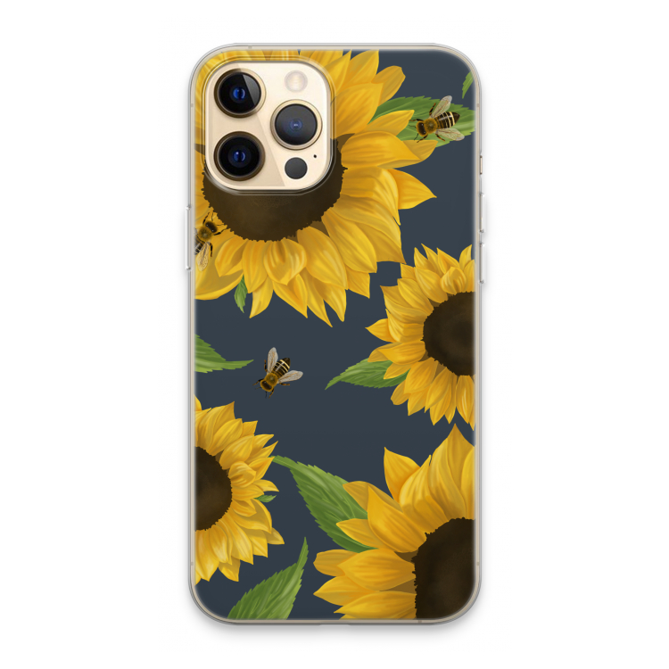 Sunflower and bees: iPhone 13 Pro Max Transparant Hoesje