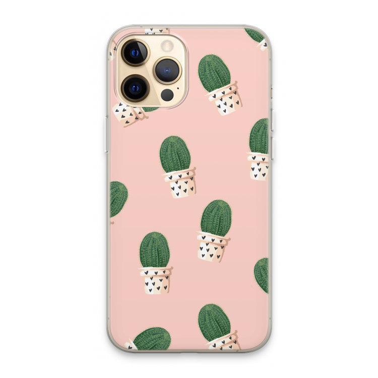 Cactusprint roze: iPhone 13 Pro Max Transparant Hoesje