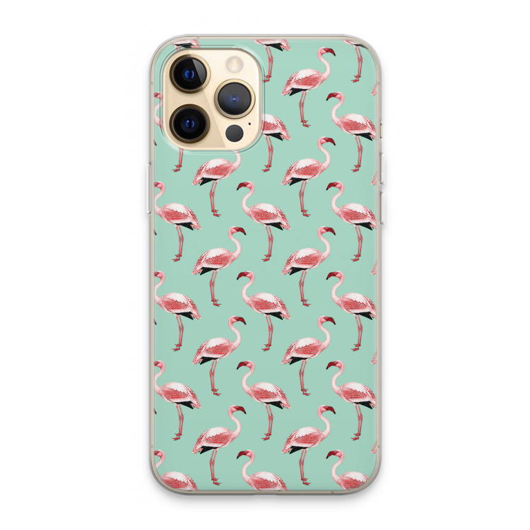 Flamingoprint groen: iPhone 13 Pro Max Transparant Hoesje