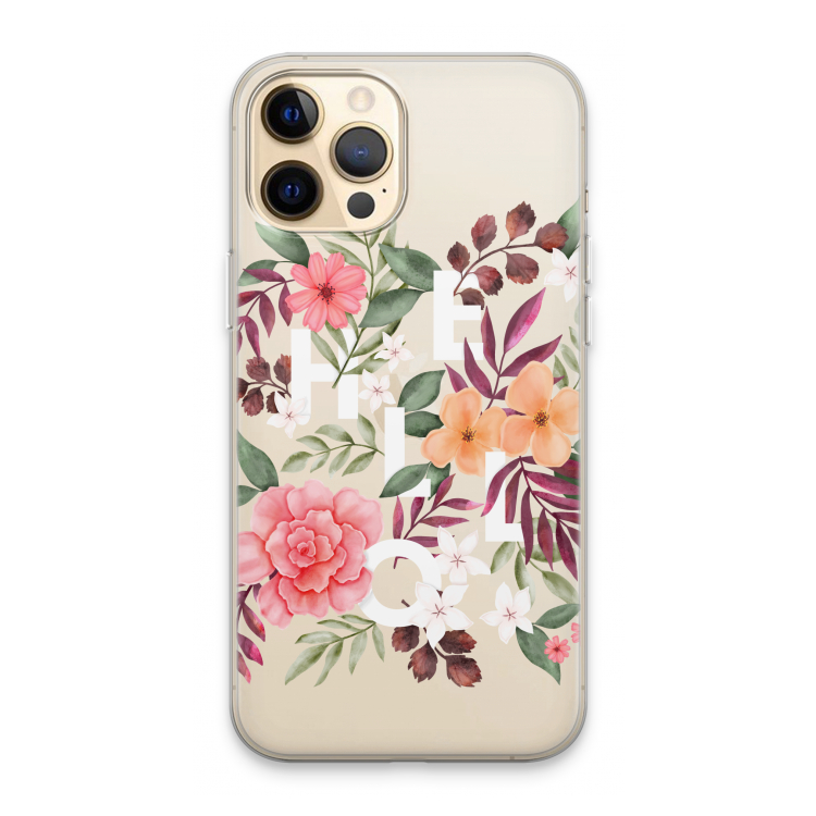 Hello in flowers: iPhone 13 Pro Max Transparant Hoesje
