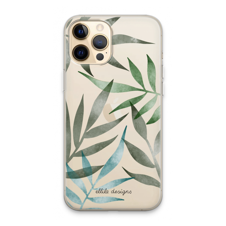 Tropical watercolor leaves: iPhone 13 Pro Max Transparant Hoesje