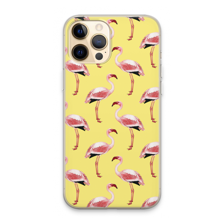 Flamingo's geel: iPhone 13 Pro Max Transparant Hoesje