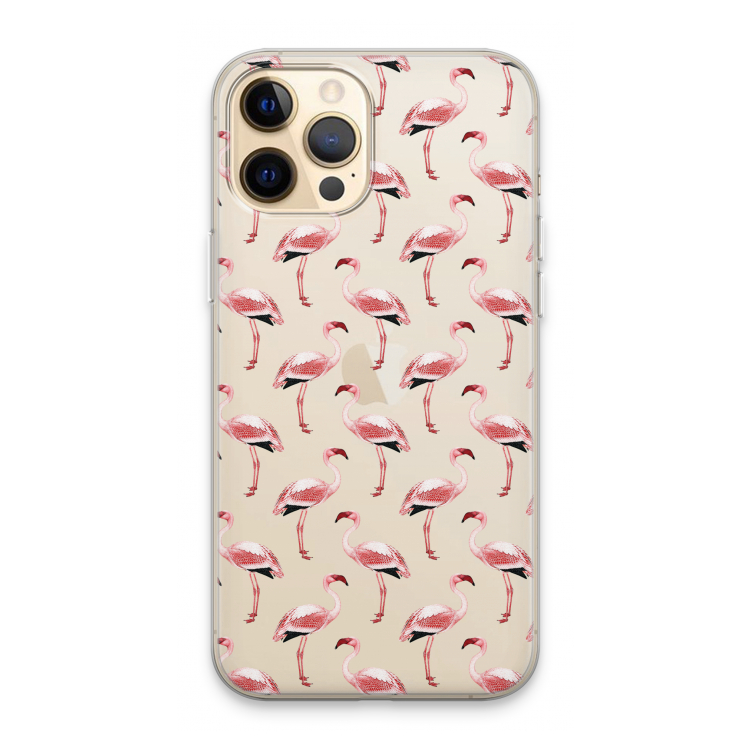 Flamingoprint groen: iPhone 13 Pro Max Transparant Hoesje