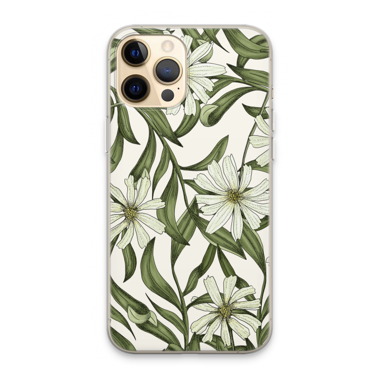 Wit bloemenpatroon: iPhone 13 Pro Max Transparant Hoesje