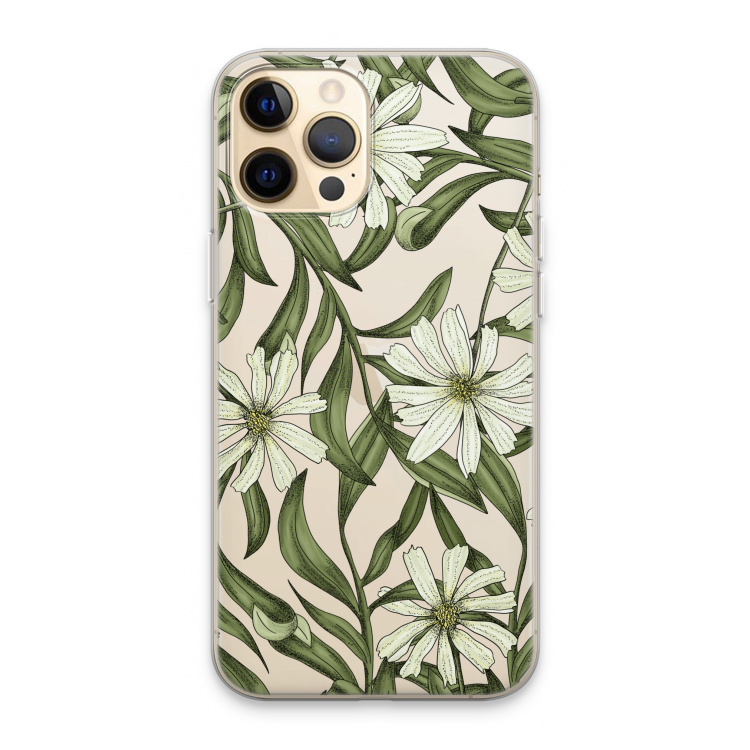 Wit bloemenpatroon: iPhone 13 Pro Max Transparant Hoesje