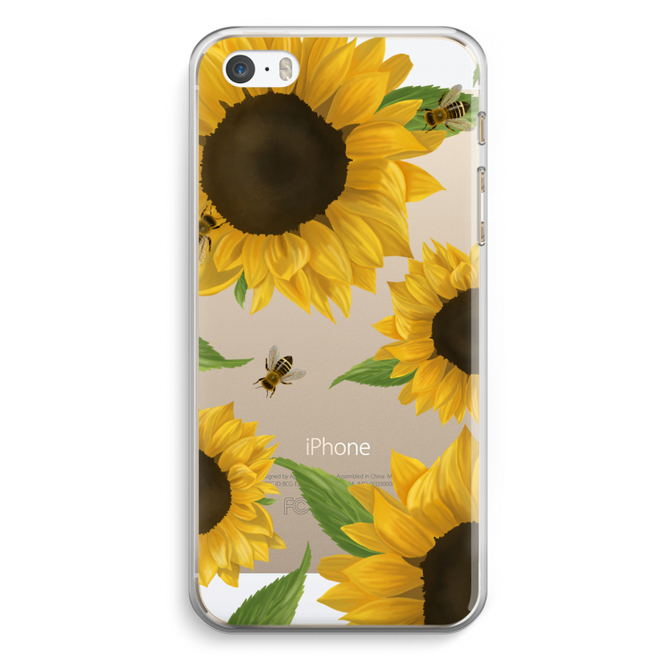 Sunflower and bees: iPhone 5 / 5S / SE Transparant Hoesje