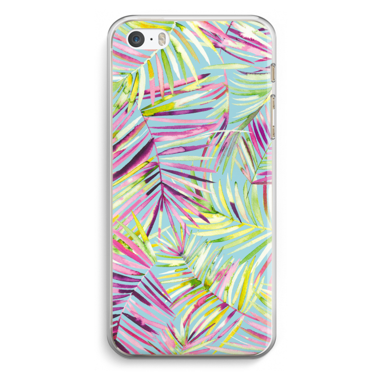 Tropical Palms Blue: iPhone 5 / 5S / SE Transparant Hoesje