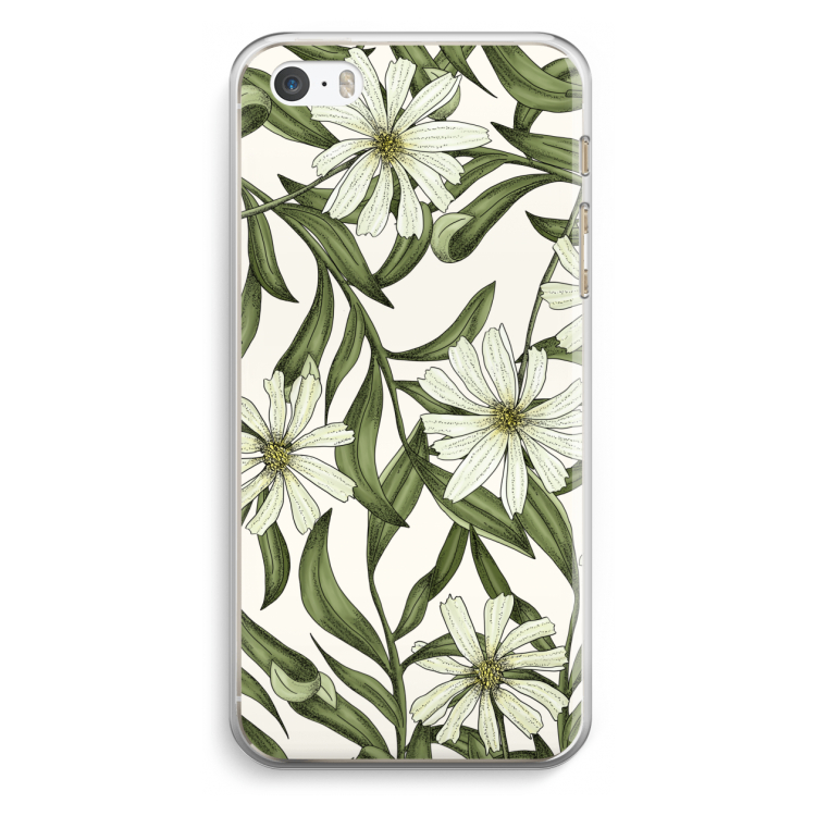 Wit bloemenpatroon: iPhone 5 / 5S / SE Transparant Hoesje