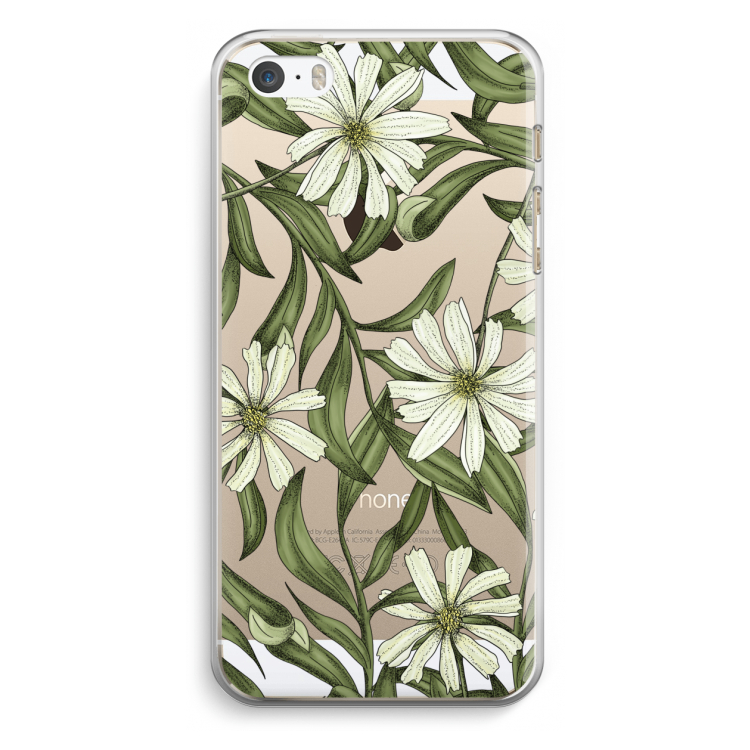 Wit bloemenpatroon: iPhone 5 / 5S / SE Transparant Hoesje