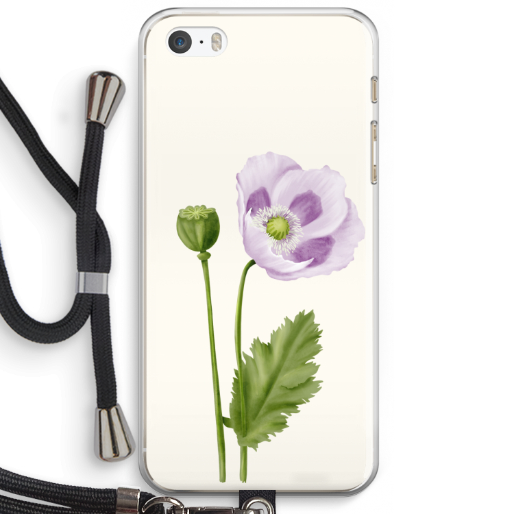 Purple poppy: iPhone 5 / 5S / SE Transparant Hoesje met koord