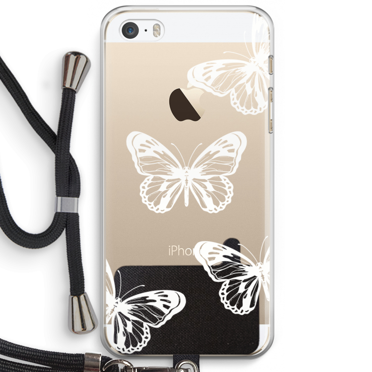 White butterfly: iPhone 5 / 5S / SE Transparant Hoesje met koord