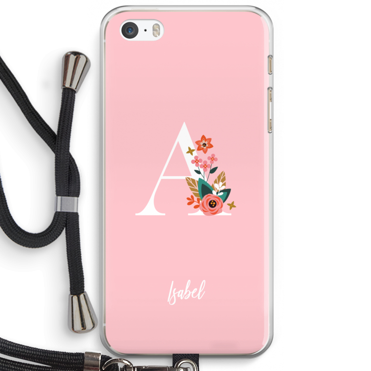 Pink Bouquet: iPhone 5 / 5S / SE Transparant Hoesje met koord