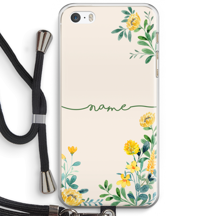 Gele bloemen: iPhone 5 / 5S / SE Transparant Hoesje met koord