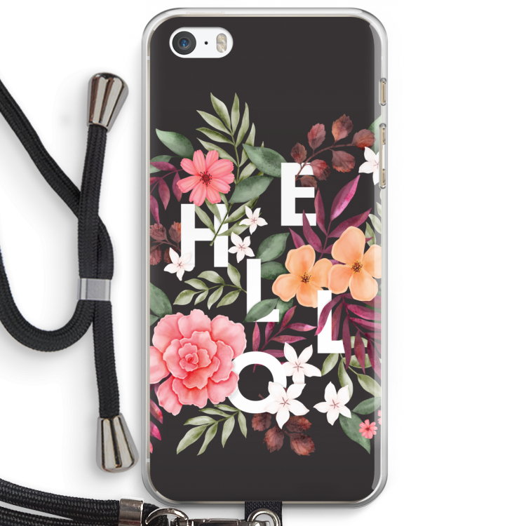 Hello in flowers: iPhone 5 / 5S / SE Transparant Hoesje met koord