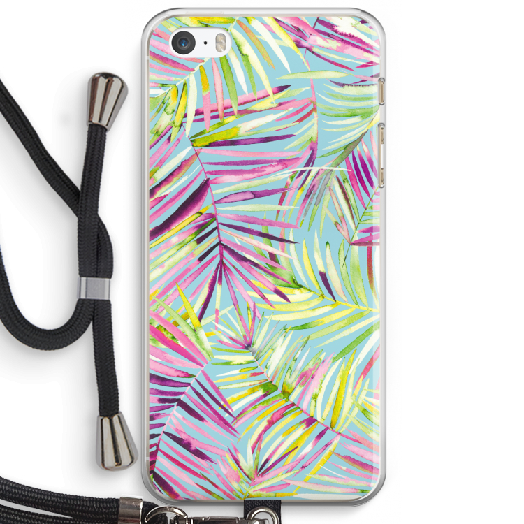 Tropical Palms Blue: iPhone 5 / 5S / SE Transparant Hoesje met koord