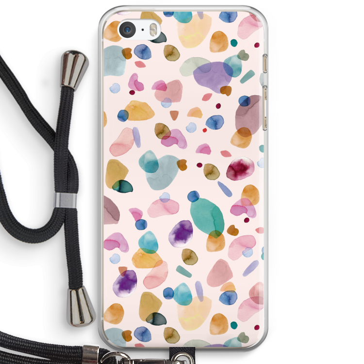 Terrazzo Memphis Pink: iPhone 5 / 5S / SE Transparant Hoesje met koord