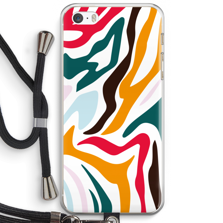 Colored Zebra: iPhone 5 / 5S / SE Transparant Hoesje met koord