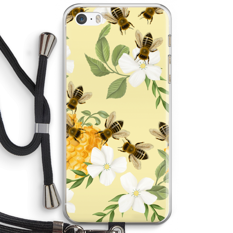No flowers without bees: iPhone 5 / 5S / SE Transparant Hoesje met koord