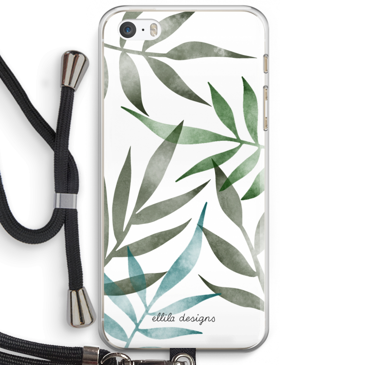 Tropical watercolor leaves: iPhone 5 / 5S / SE Transparant Hoesje met koord
