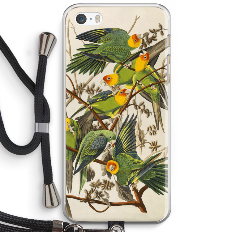 Carolinaparkiet: iPhone 5 / 5S / SE Transparant Hoesje met koord