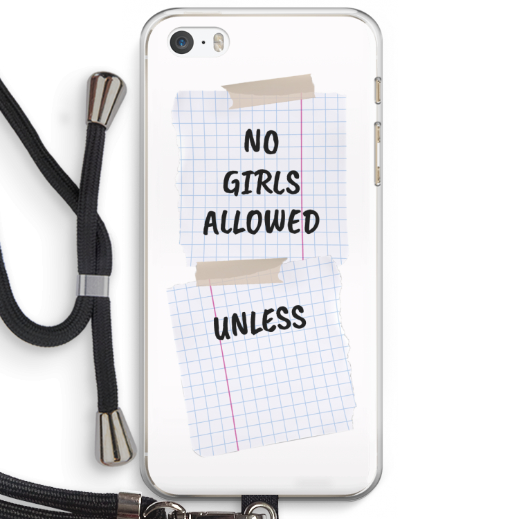 No Girls Allowed Unless: iPhone 5 / 5S / SE Transparant Hoesje met koord