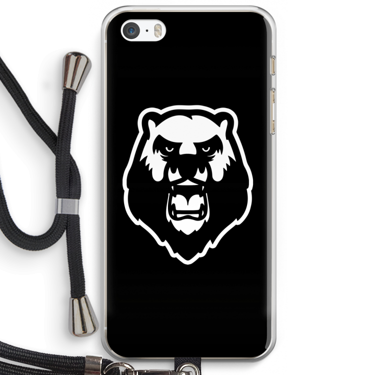 Angry Bear (black): iPhone 5 / 5S / SE Transparant Hoesje met koord