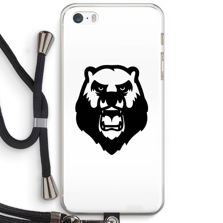 Angry Bear (white): iPhone 5 / 5S / SE Transparant Hoesje met koord