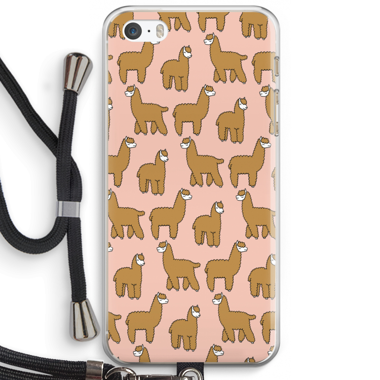 Alpacas: iPhone 5 / 5S / SE Transparant Hoesje met koord